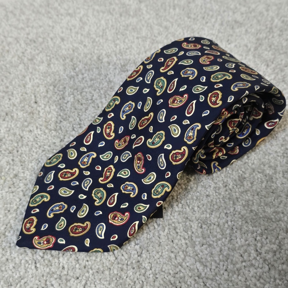 J.Press Navy Paisley Silk Necktie Classic‎ Preppy Ivy Style USA Made In England